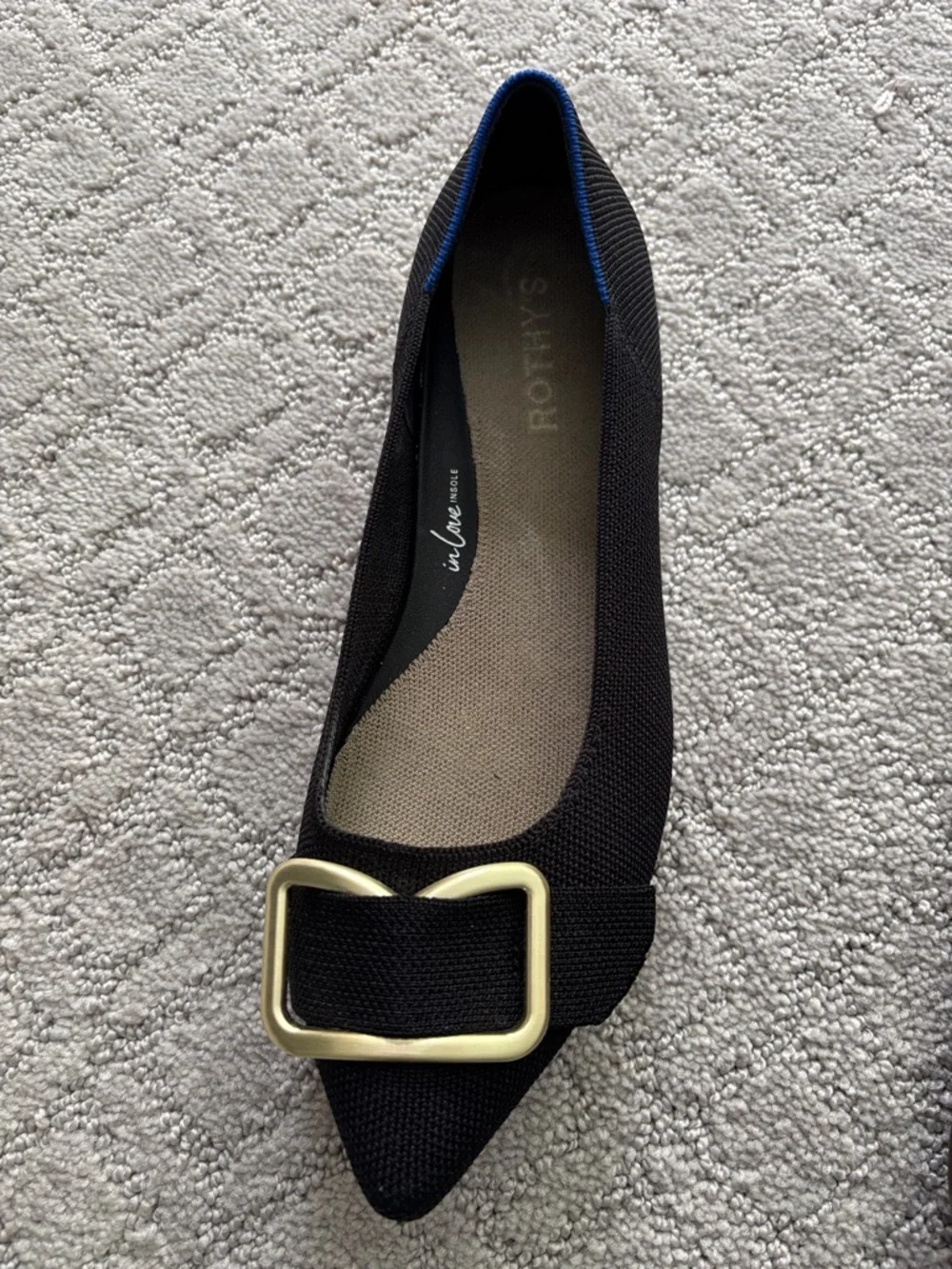 Rothy’s The Emblem Point II Black Flat with Gold Buckle - Picture 8 of 11